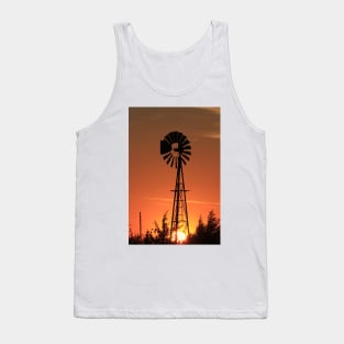 Blazing Kansas Sunset with  a farm Windmill silhouette Tank Top